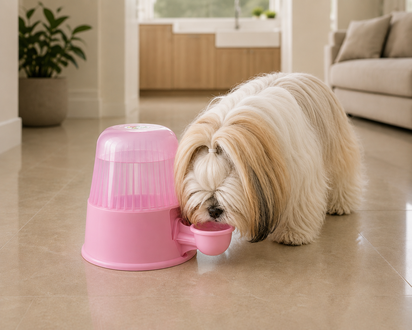 Dog drinking from Vida Mansa bowl — fur stays dry