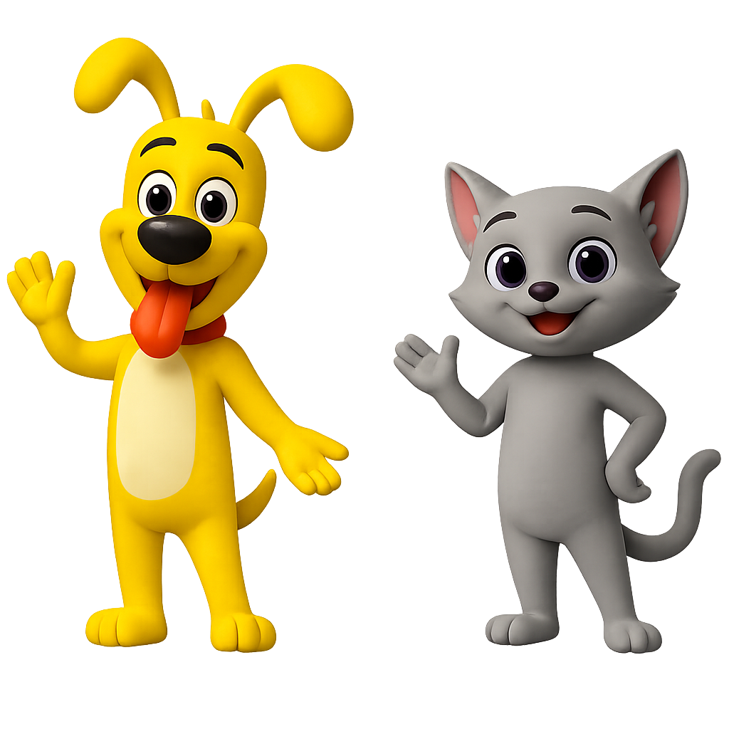 Vida Mansa mascots — Woof Woof and Meow Meow